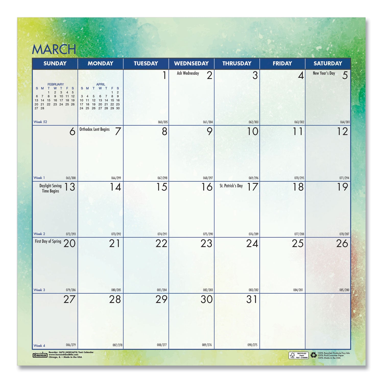 House of Doolittle Cosmos Desktop Tent Calendar - Monthly - 12 Month - January 2024 - December 2024 - Spiral Bound - Desktop - Multi - Paper - 6" Height x 6" Width - Reference Calendar, Printed, Dated Planning Page, Daily Block - 1 Each - 4