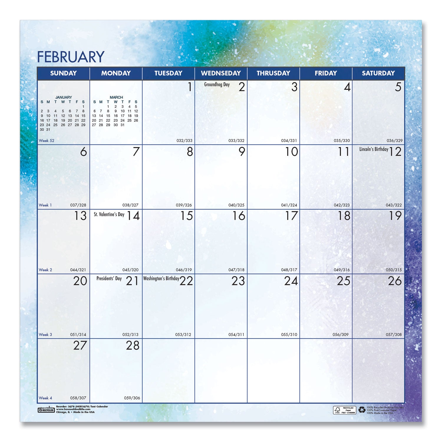 House of Doolittle Cosmos Desktop Tent Calendar - Monthly - 12 Month - January 2024 - December 2024 - Spiral Bound - Desktop - Multi - Paper - 6" Height x 6" Width - Reference Calendar, Printed, Dated Planning Page, Daily Block - 1 Each