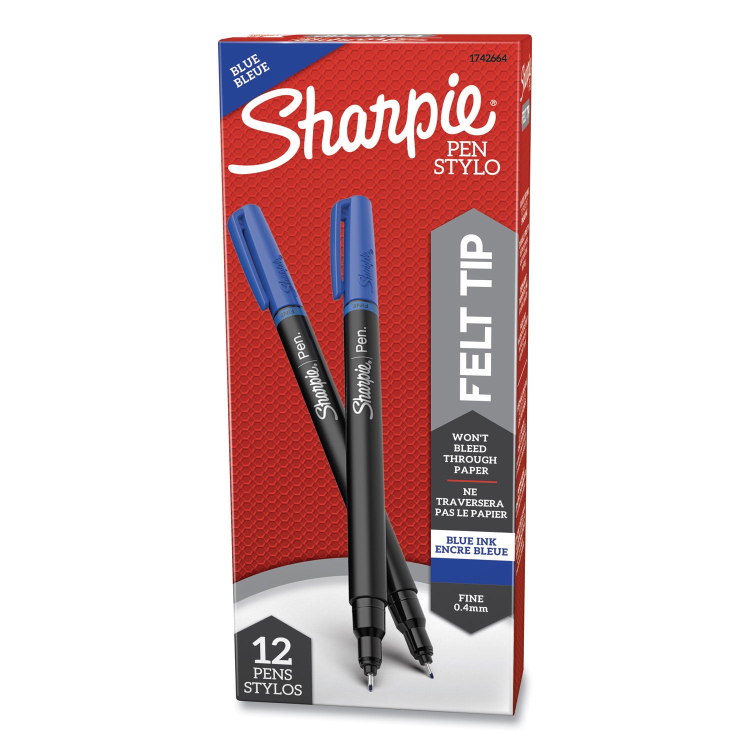 Water-Resistant Ink Porous Point Pen, Stick, Fine 0.4 mm, Blue Ink, Black/Blue Barrel, Dozen