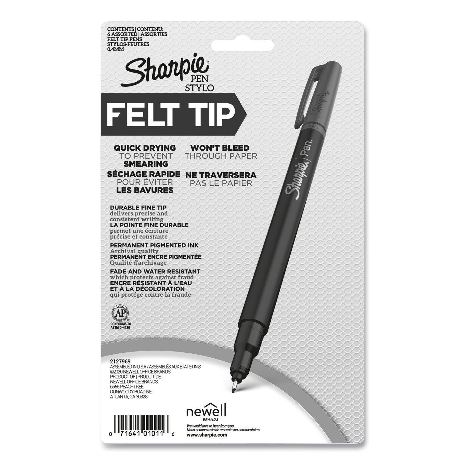 Water-Resistant Ink Porous Point Pen, Stick, Fine 0.4 mm, Assorted Ink and Barrel Colors, 6/Pack