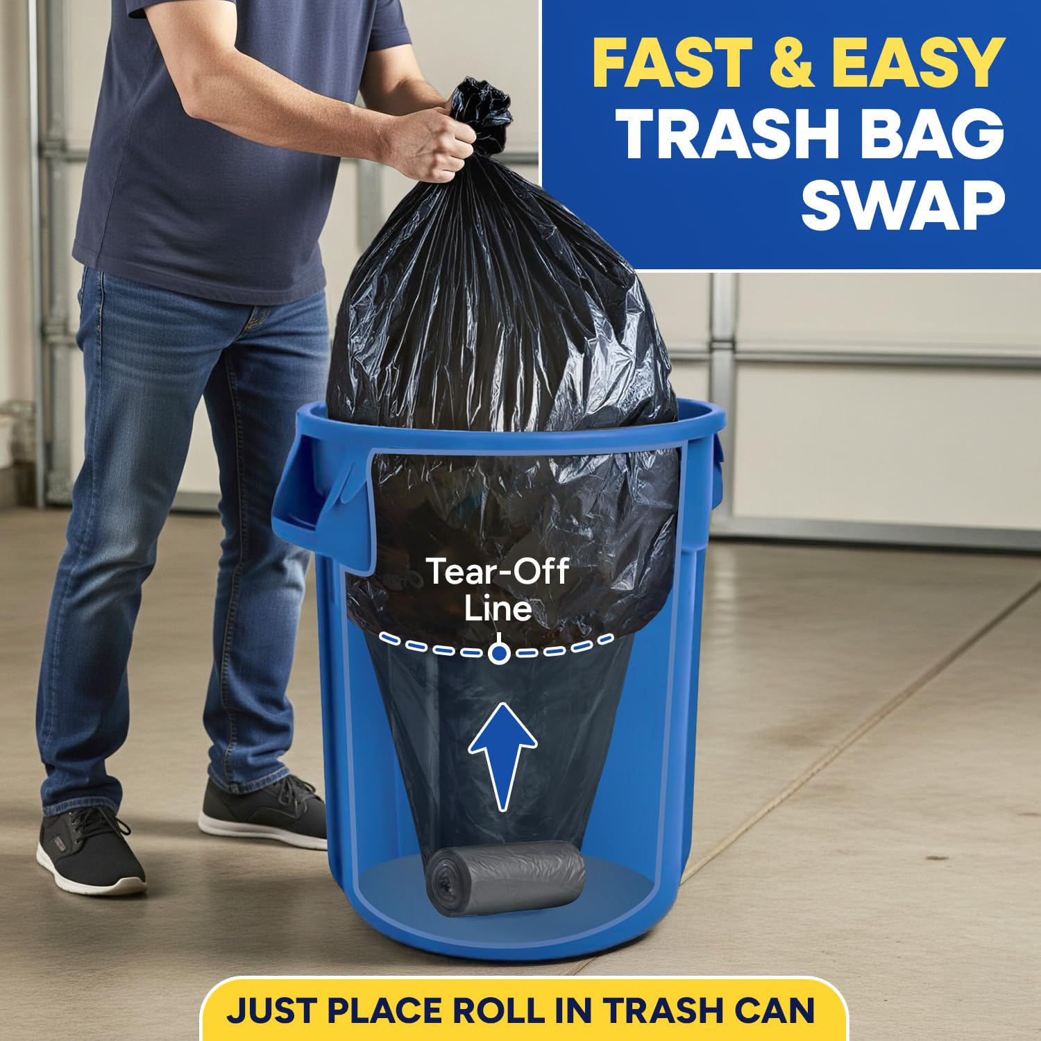 43" x 47", 56 Gallon, 22 Mic, Black High-Density Can Liners, 150/Case