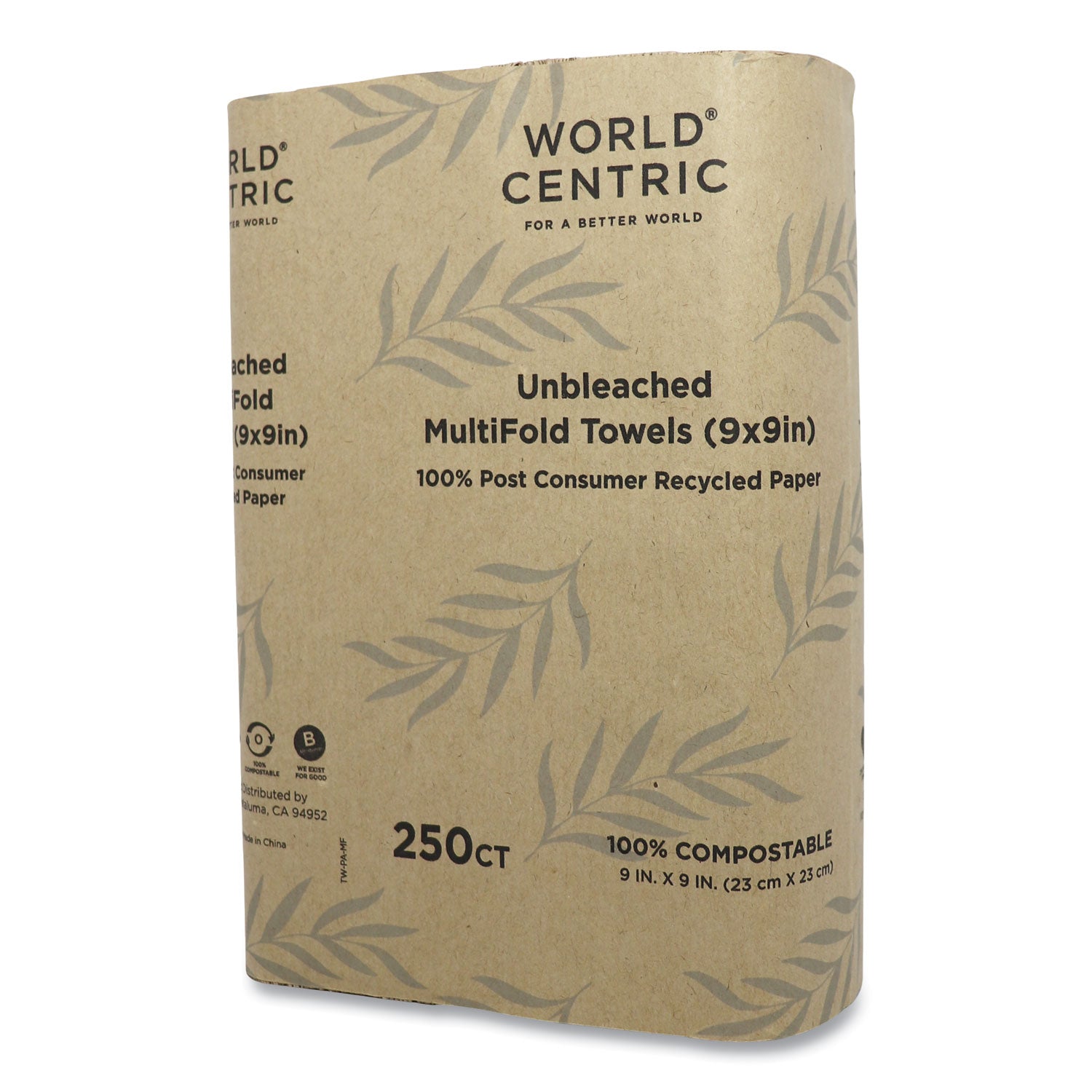 100 Percent PCW Recycled Paper Towels, 1-Ply, 9 x 9, Natural, 250/Pack, 16 Packs/Carton