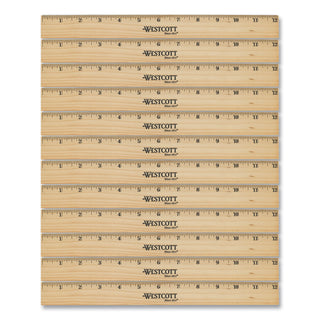 Beveled Wood Ruler, Standard, 12" Long, Natural Hardwood, 12/Pack