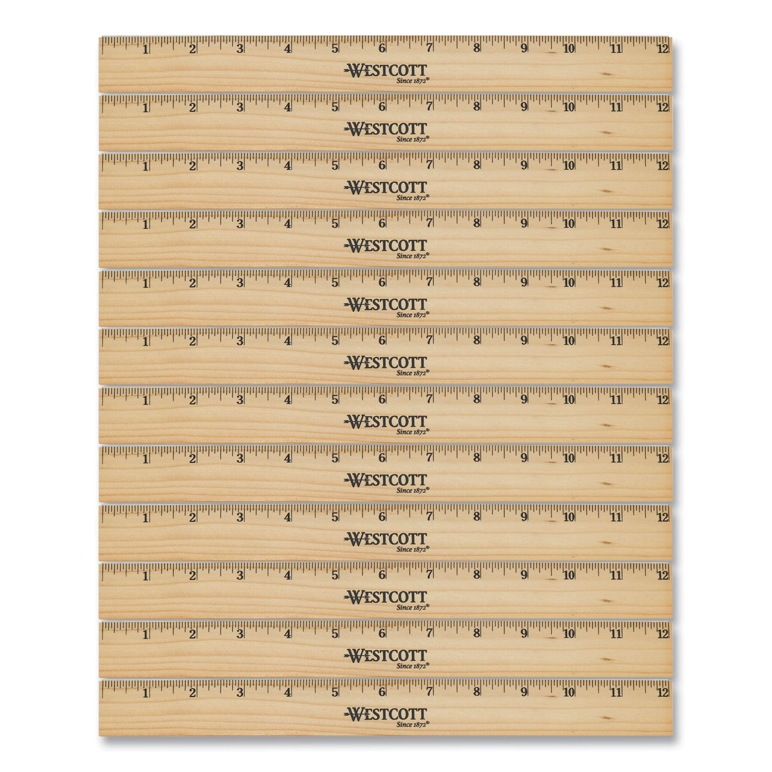 Beveled Wood Ruler, Standard, 12" Long, Natural Hardwood, 12/Pack