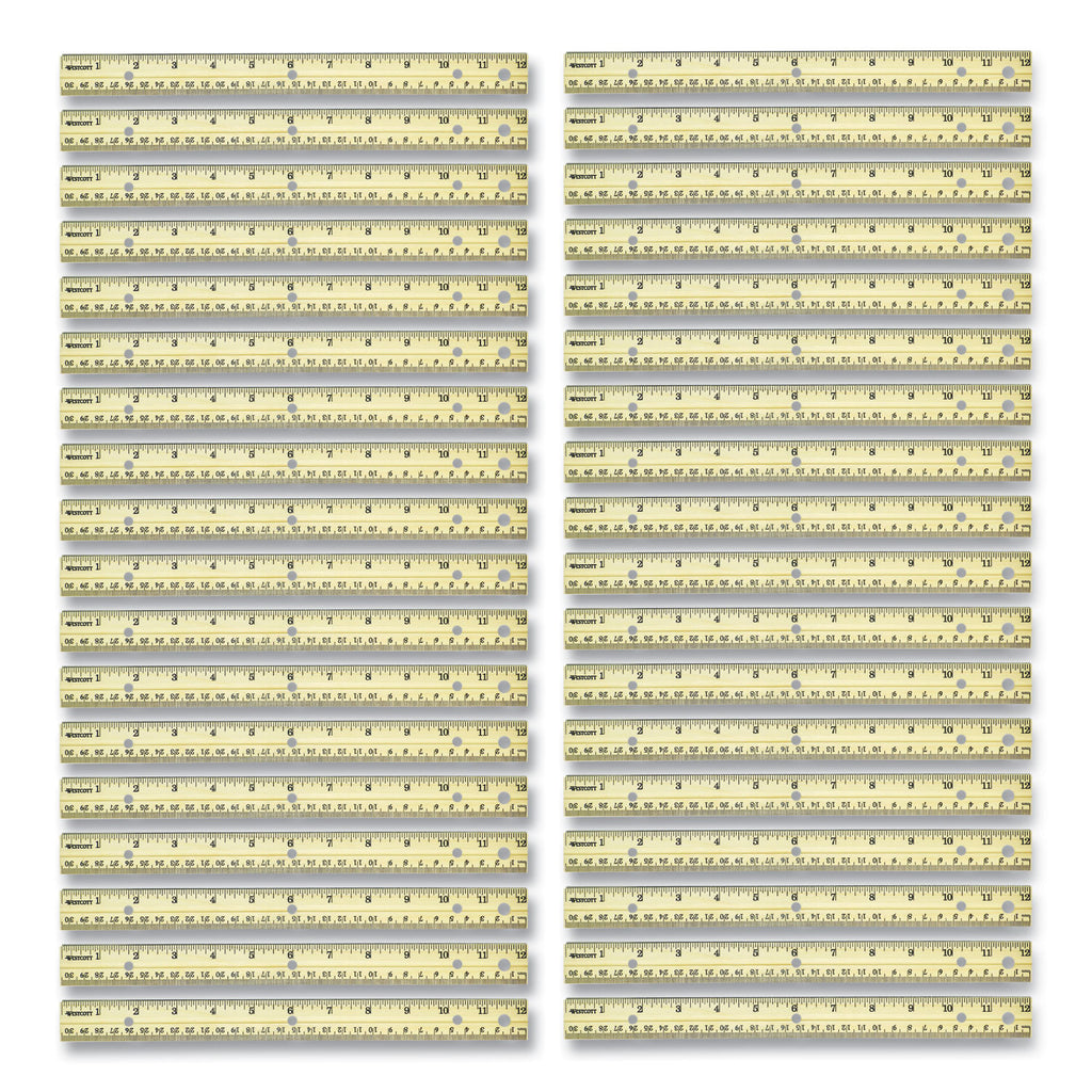 Three-Hole Punched Wood Ruler, Standard/Metric, 12" (30 cm) Long, Natural Wood, 36/Box