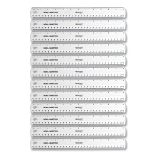 Non-Shatter Flexible Ruler, Standard/Metric, 12" (30 cm) Long, Plastic, Clear, 12/Box
