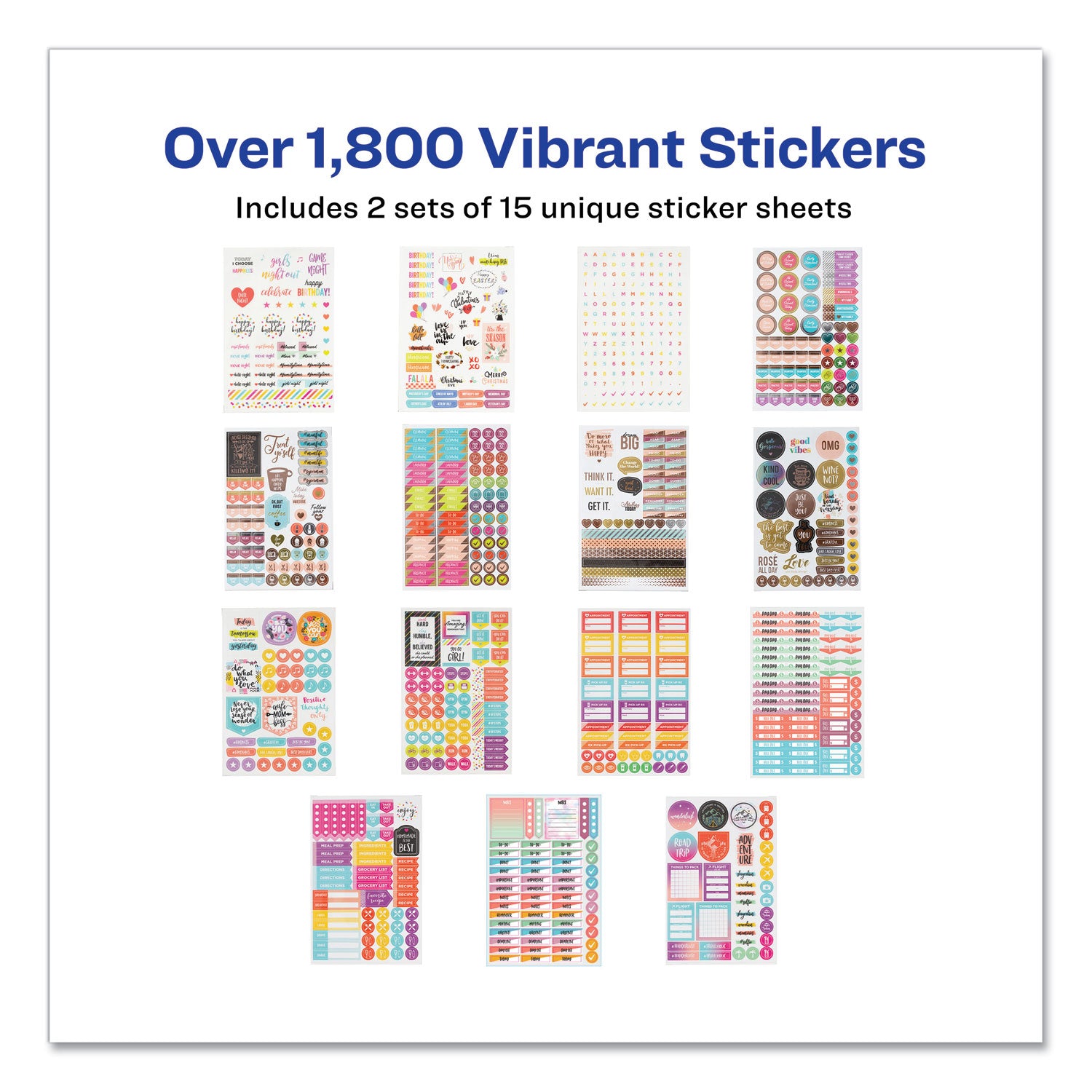 Planner Sticker Variety Pack for Moms, Budget, Family, Fitness, Holiday, Work, Assorted Colors, 1,820/Pack