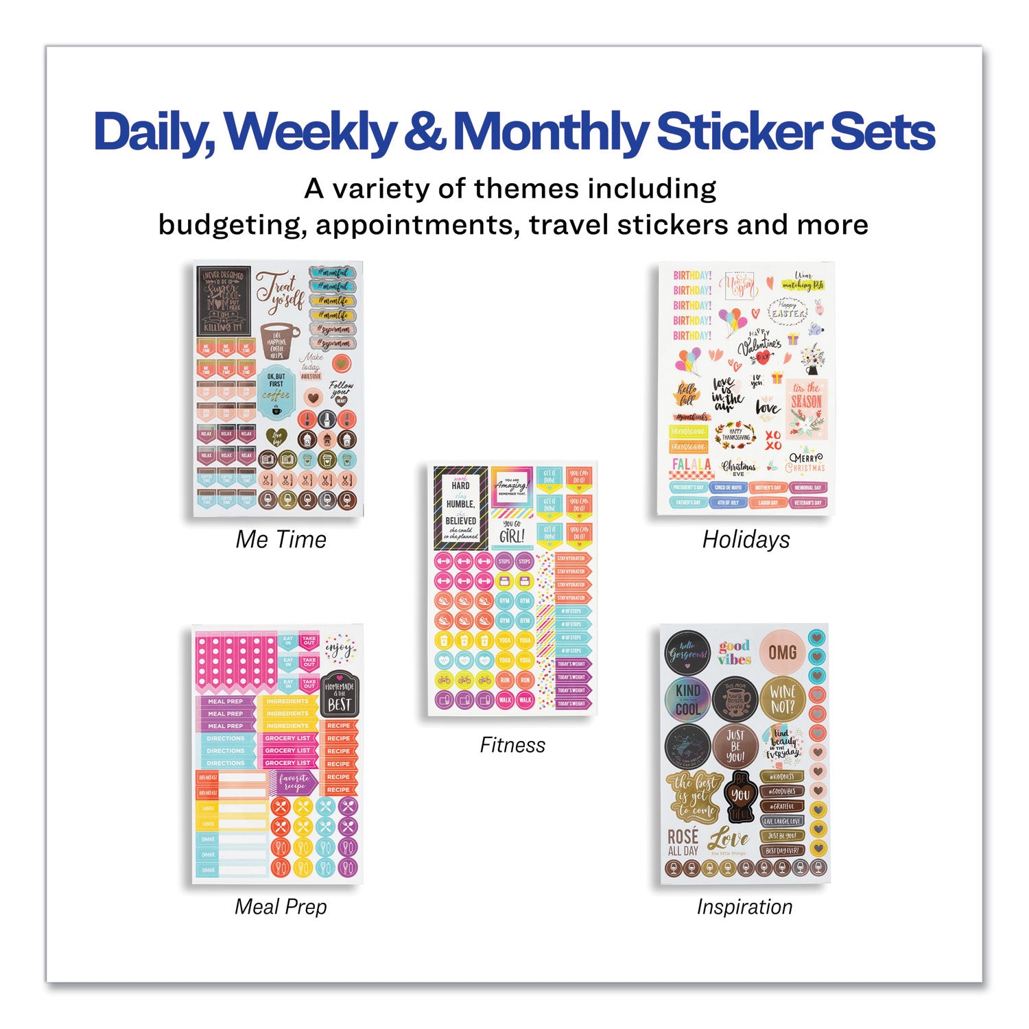 Planner Sticker Variety Pack for Moms, Budget, Family, Fitness, Holiday, Work, Assorted Colors, 1,820/Pack