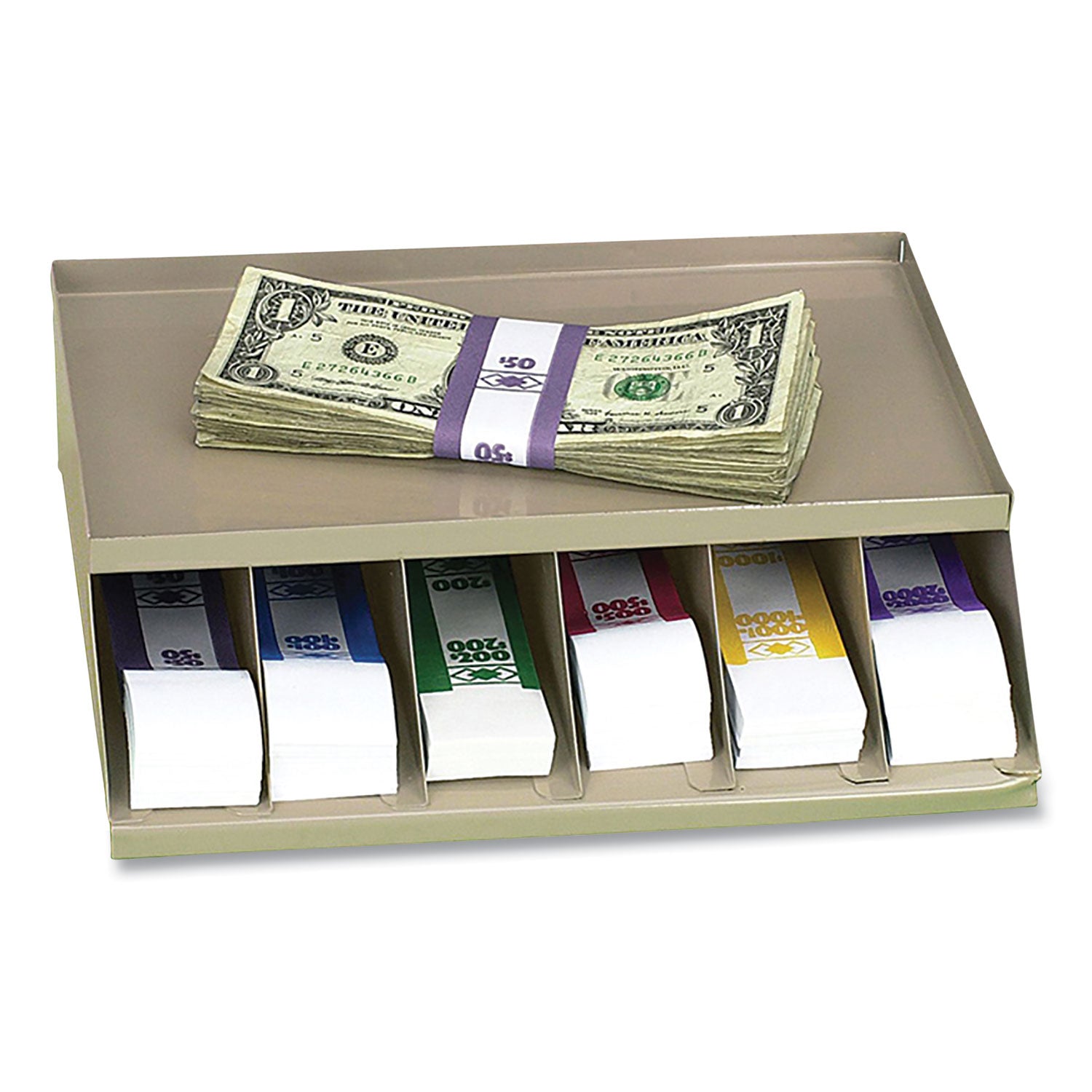 coin-wrapper-and-bill-strap-single-tier-rack-6-compartments-10-x-85-x-3-steel-pebble-beige_cnk500014 - 2