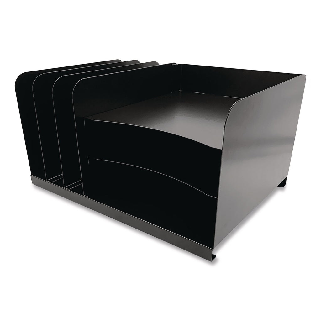Huron Combo Slots Desk Organizer - 6 Compartment(s) - Horizontal/Vertical - 8" Height x 15" Width x 11" Depth - Durable - Black - Steel - 1 Each