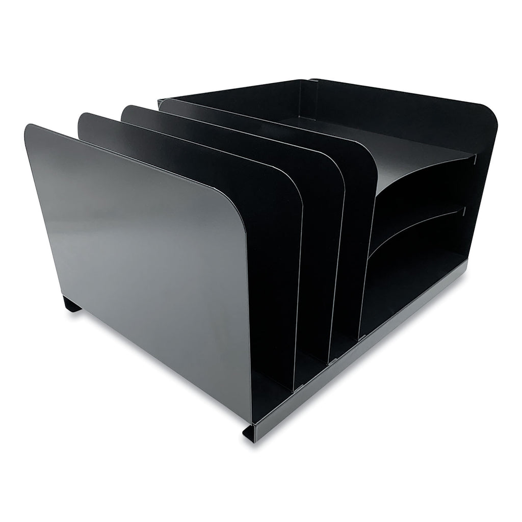 Huron Combo Slots Desk Organizer - 6 Compartment(s) - Horizontal/Vertical - 8" Height x 15" Width x 11" Depth - Durable - Black - Steel - 1 Each