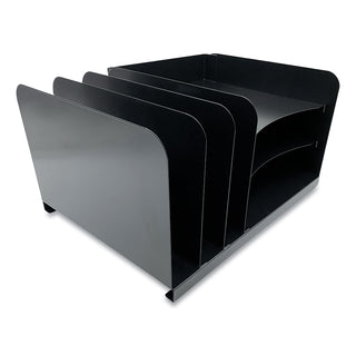Huron Combo Slots Desk Organizer - 6 Compartment(s) - Horizontal/Vertical - 8" Height x 15" Width x 11" Depth - Durable - Black - Steel - 1 Each