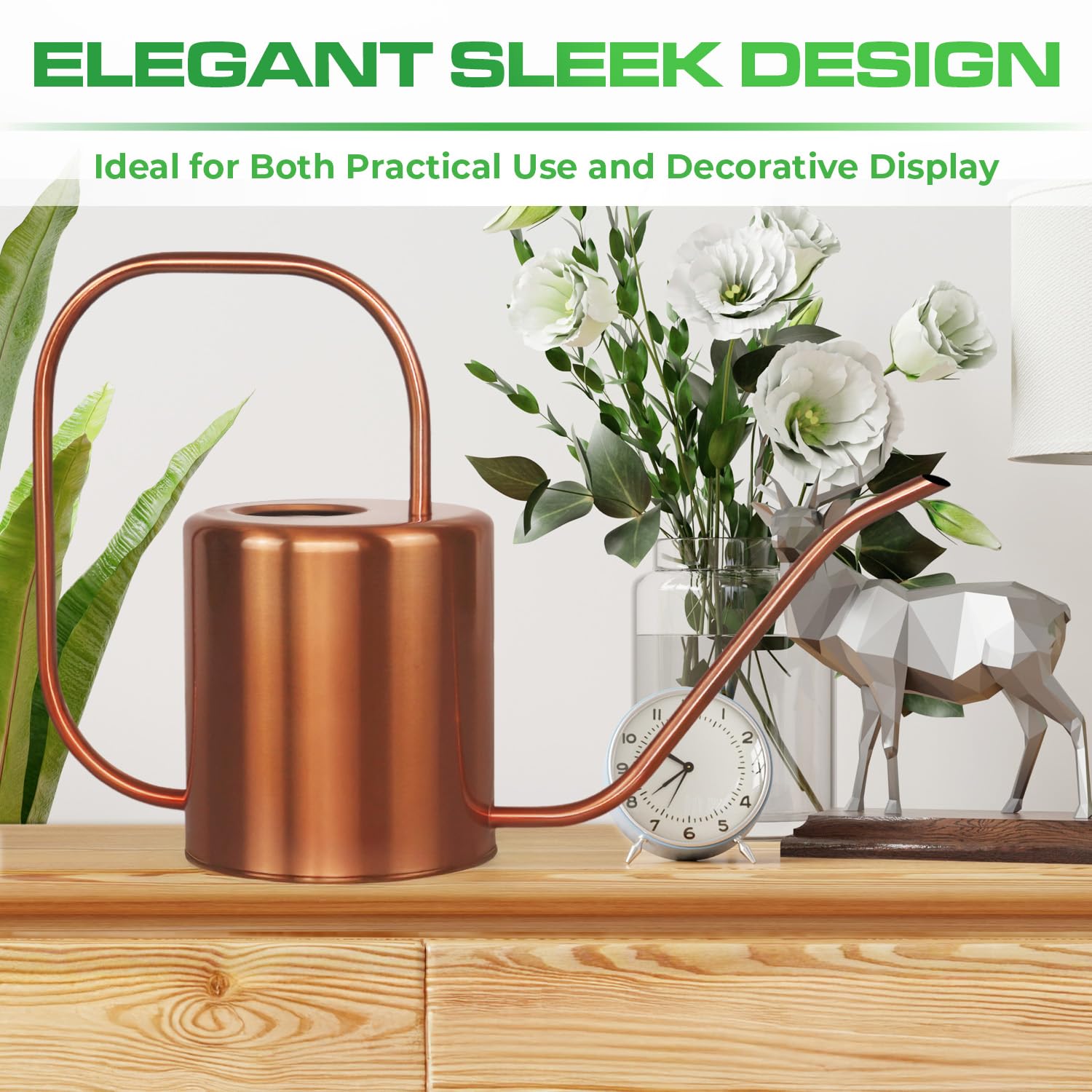 54 oz Rose Gold Stainless Steel Watering Can with Long Spout