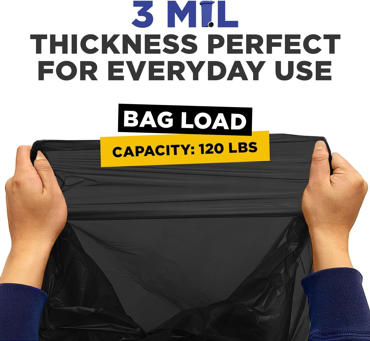 38" x 58" 60 Gal 3 Mil Black Trash Bags, 32/Case