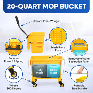 20-QT Upward Press Mop Bucket and Wringer, Yellow