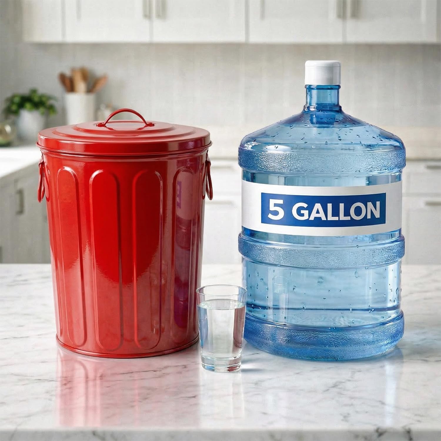 Plexon 5 Gallon Small Metal Trash Can with Lid Outdoor Galvanized Steel Bucket with Lid 5 Gal Storage Can for Dog Food Bird Seed Storage Container Rodent Pet Proof, Red