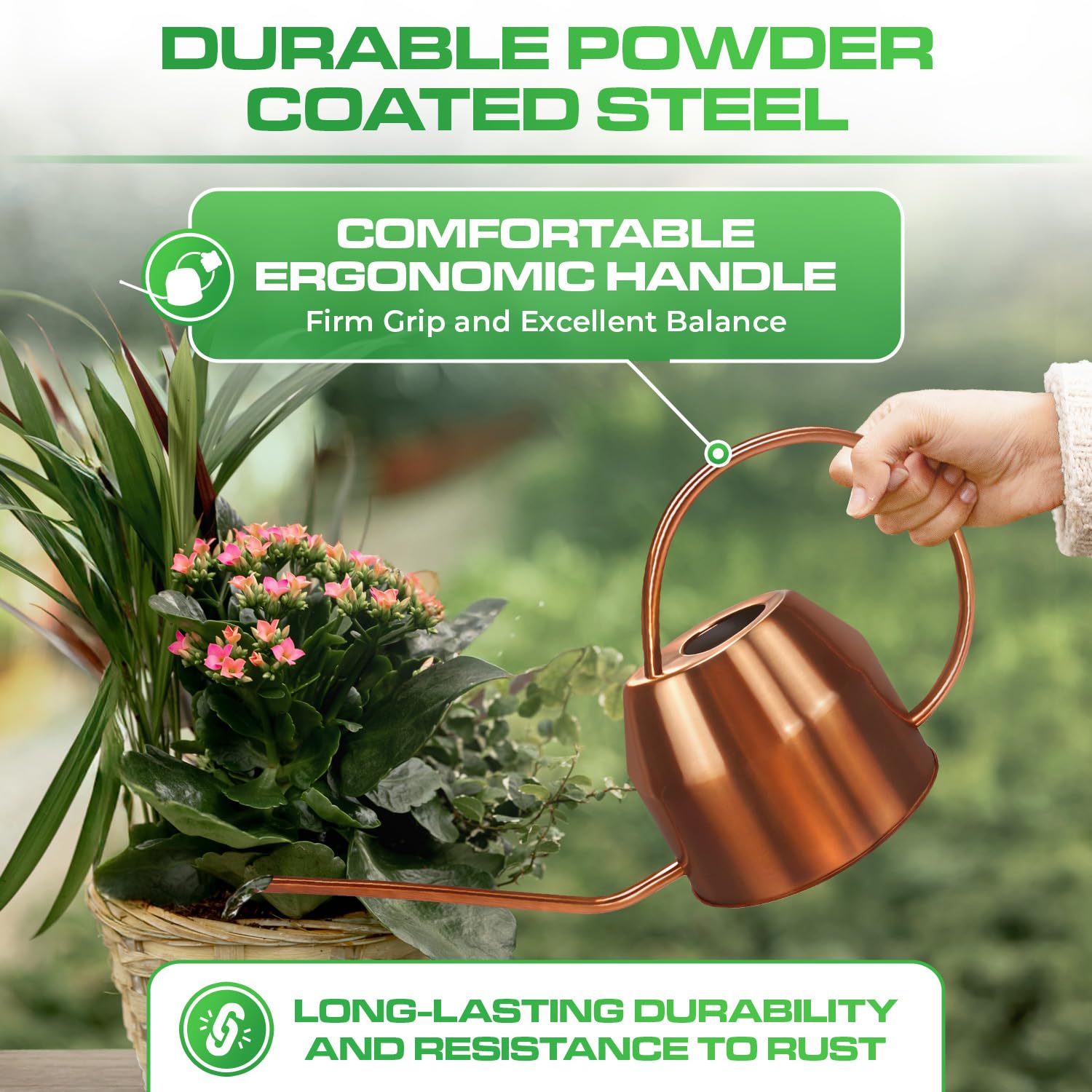 40 oz Rose Gold Stainless Steel Watering Can with Long Spout