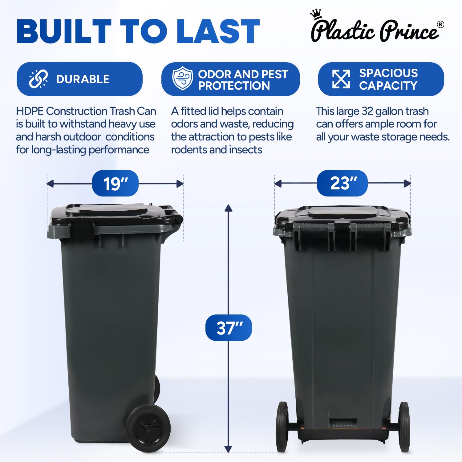 32 Gal Gray Rollout Container with Snap-Lock