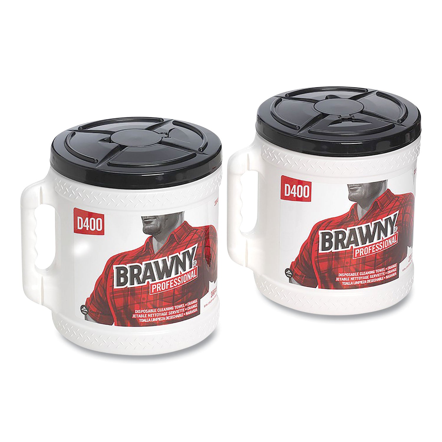 Brawny Professional D400 Disposable Cleaning Towels With Bucket - 9.90" x 13" - 200 Sheets/Roll - Orange - Absorbent, Soft - 2 / Carton