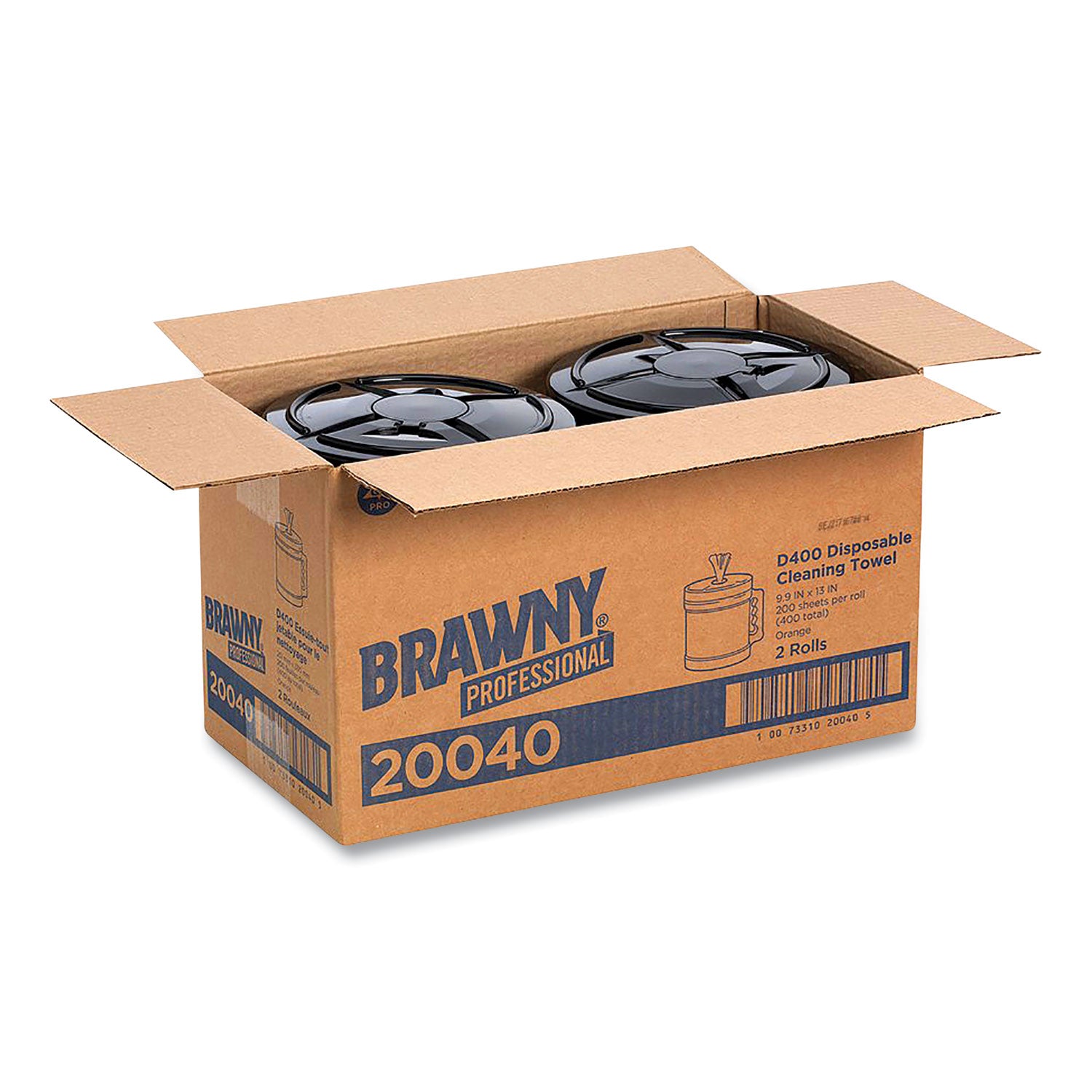 Brawny Professional D400 Disposable Cleaning Towels With Bucket - 9.90" x 13" - 200 Sheets/Roll - Orange - Absorbent, Soft - 2 / Carton