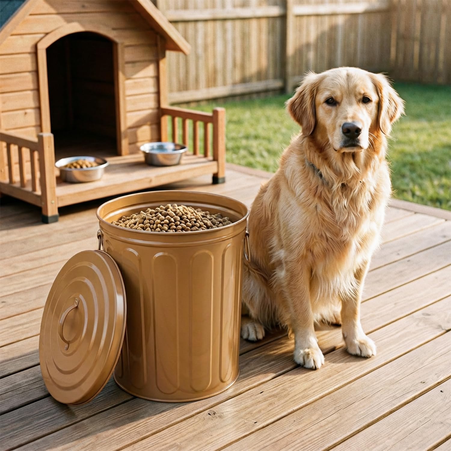 Plexon 5 Gallon Small Metal Trash Can with Lid Outdoor Galvanized Steel Bucket with Lid 5 Gal Storage Can for Dog Food Bird Seed Storage Container Rodent Pet Proof, Copper