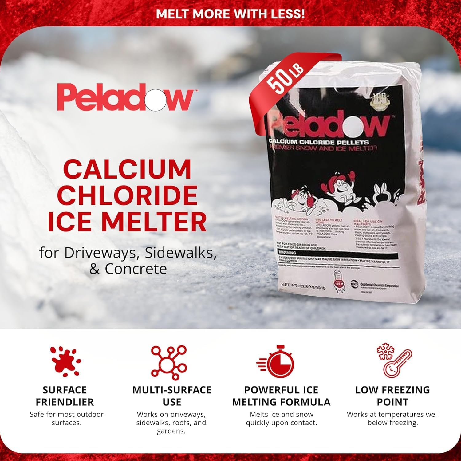 Peladow Calcium Chloride Pellets Snow and Ice Melter 50lb (1 Truck)