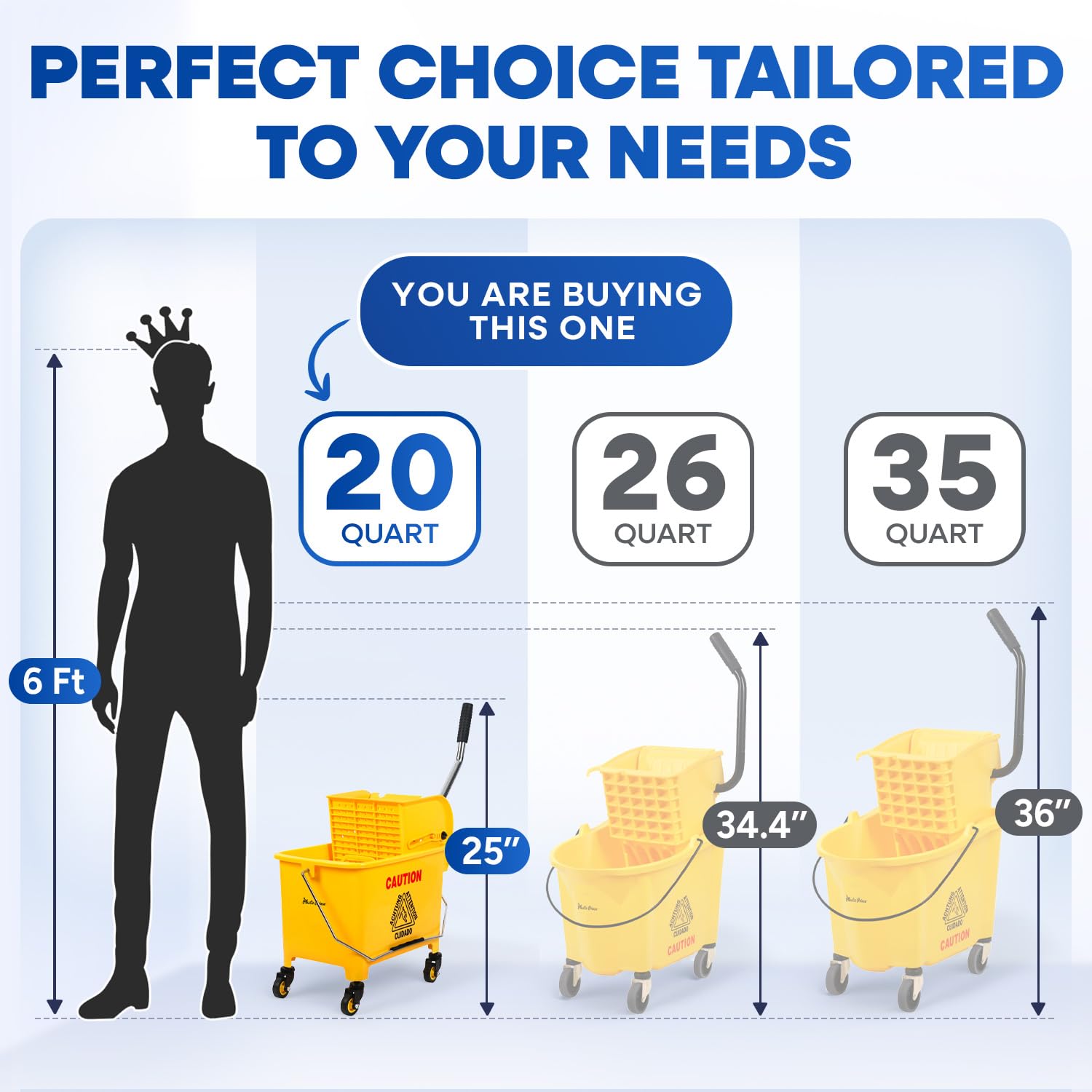 Plastic Prince Mop Bucket with Wringer on Wheels Small 5 Gallon, Heavy Duty Dual Chamber Industrial Mop Bucket Separate Dirty Water, Perfect for Business Household, 20 Quart Yellow