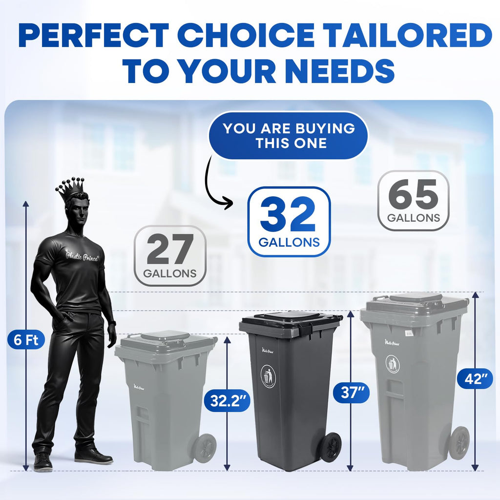 32 Gal Gray Rollout Container with Snap-Lock