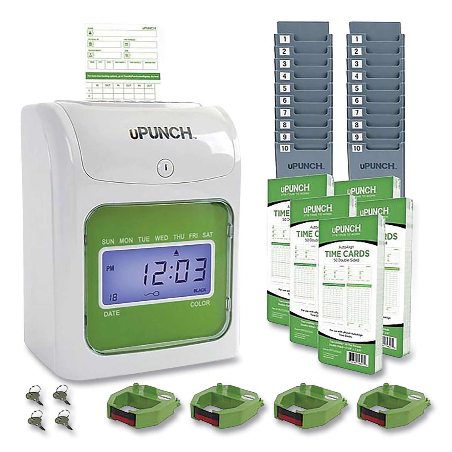 ub1000-electronic-non-calculating-time-clock-bundle-lcd-display-beige-green_ppzub1000 - 1