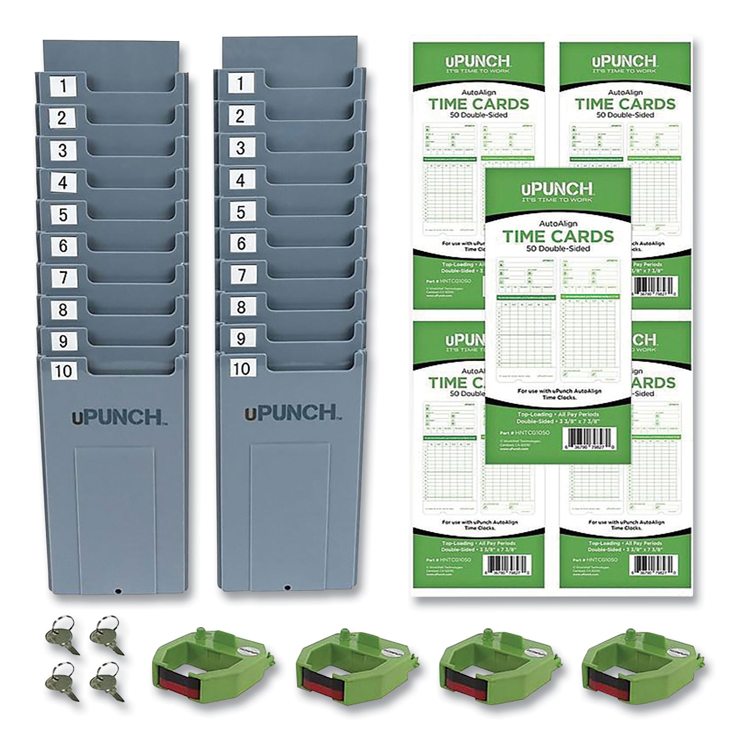 UB1000 Electronic Non-Calculating Time Clock Bundle, LCD Display, Beige/Green