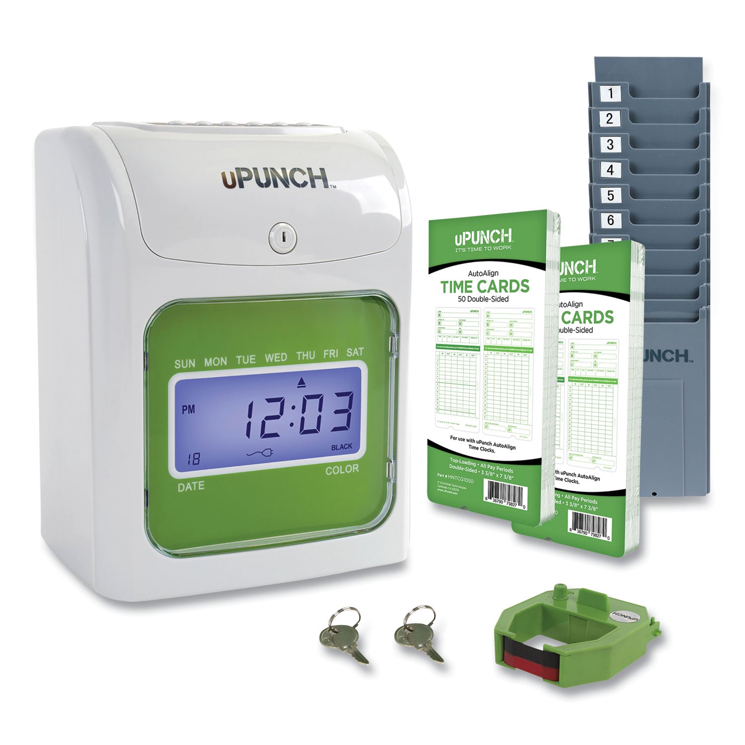 hn1500-electronic-non-calculating-time-clock-bundle-lcd-display-beige-green_ppzhn1500 - 1