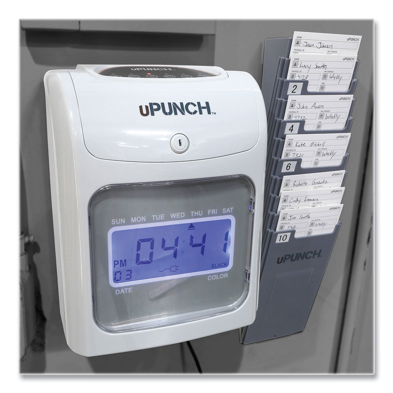 HN2500 Electronic Calculating Time Clock Bundle, LCD Display, Beige/Gray