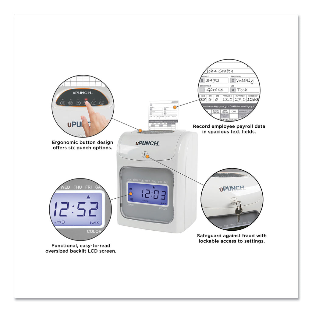 HN2500 Electronic Calculating Time Clock Bundle, LCD Display, Beige/Gray