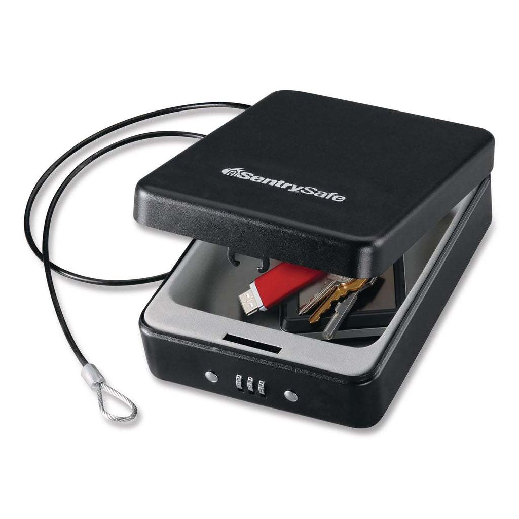 P005C Portable Combination-Lock Security Safe, 0.05 cu ft, 5.9 x 8 x 2.6, Black