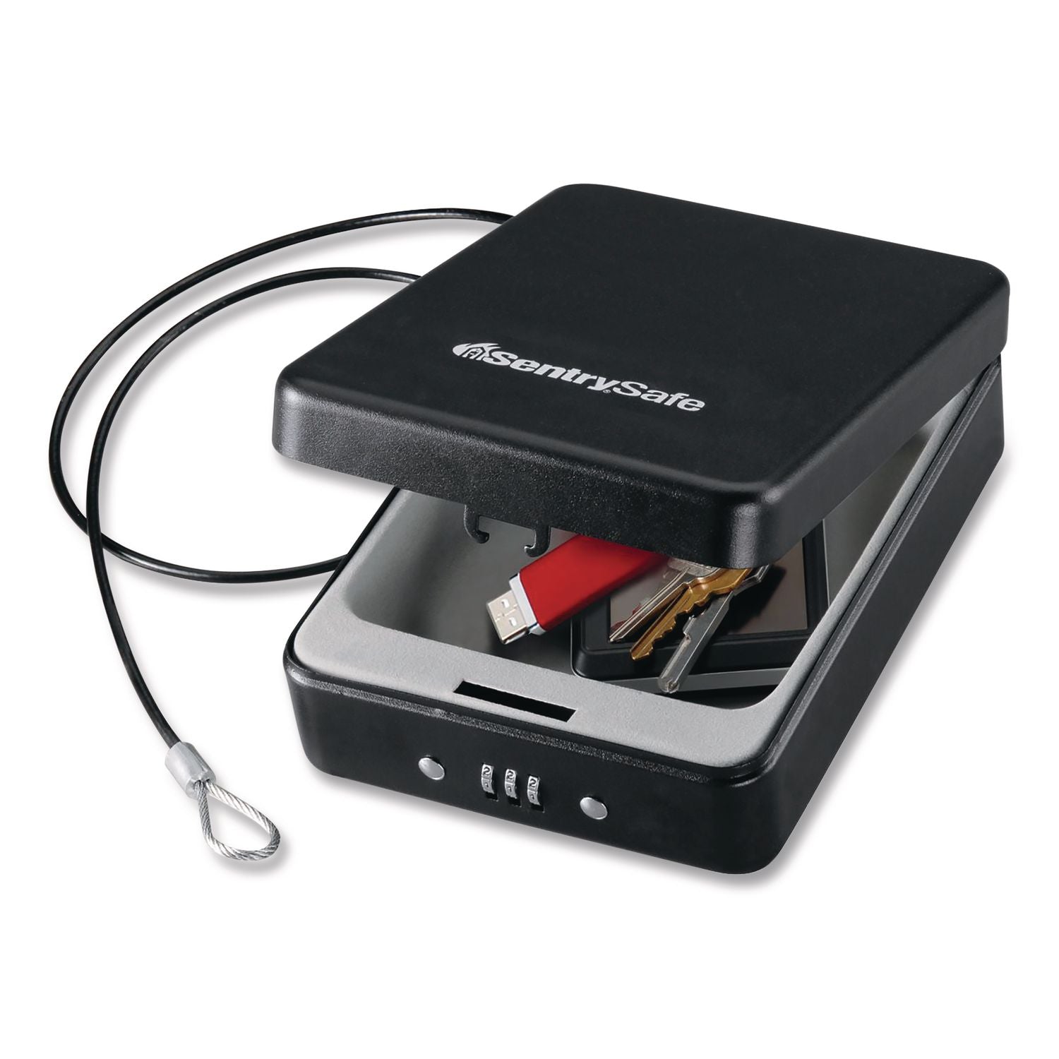 P005C Portable Combination-Lock Security Safe, 0.05 cu ft, 5.9 x 8 x 2.6, Black