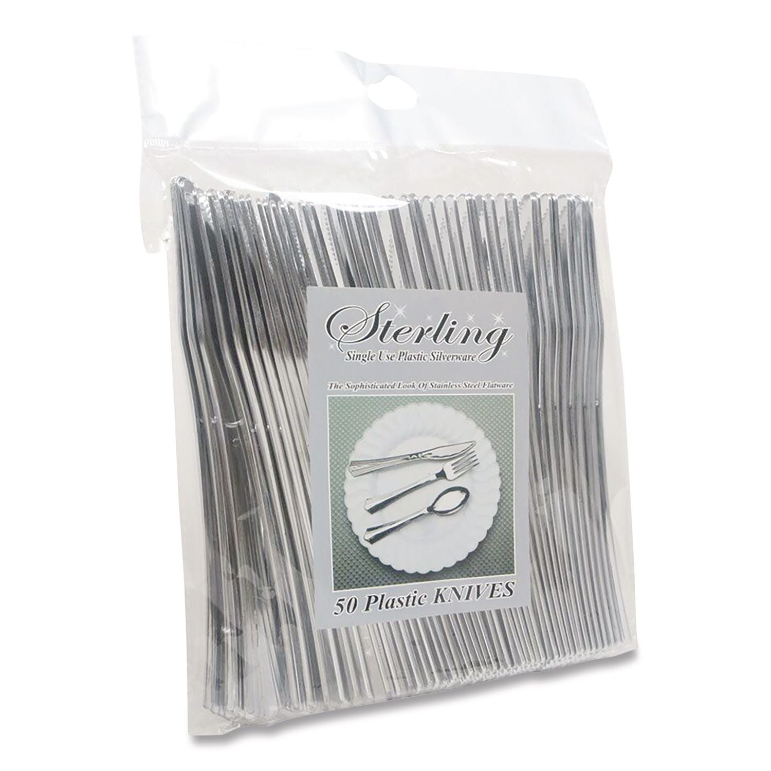 Sterling Heavy-Duty Plastic Cutlery, Knives, Silver, 50/Pack