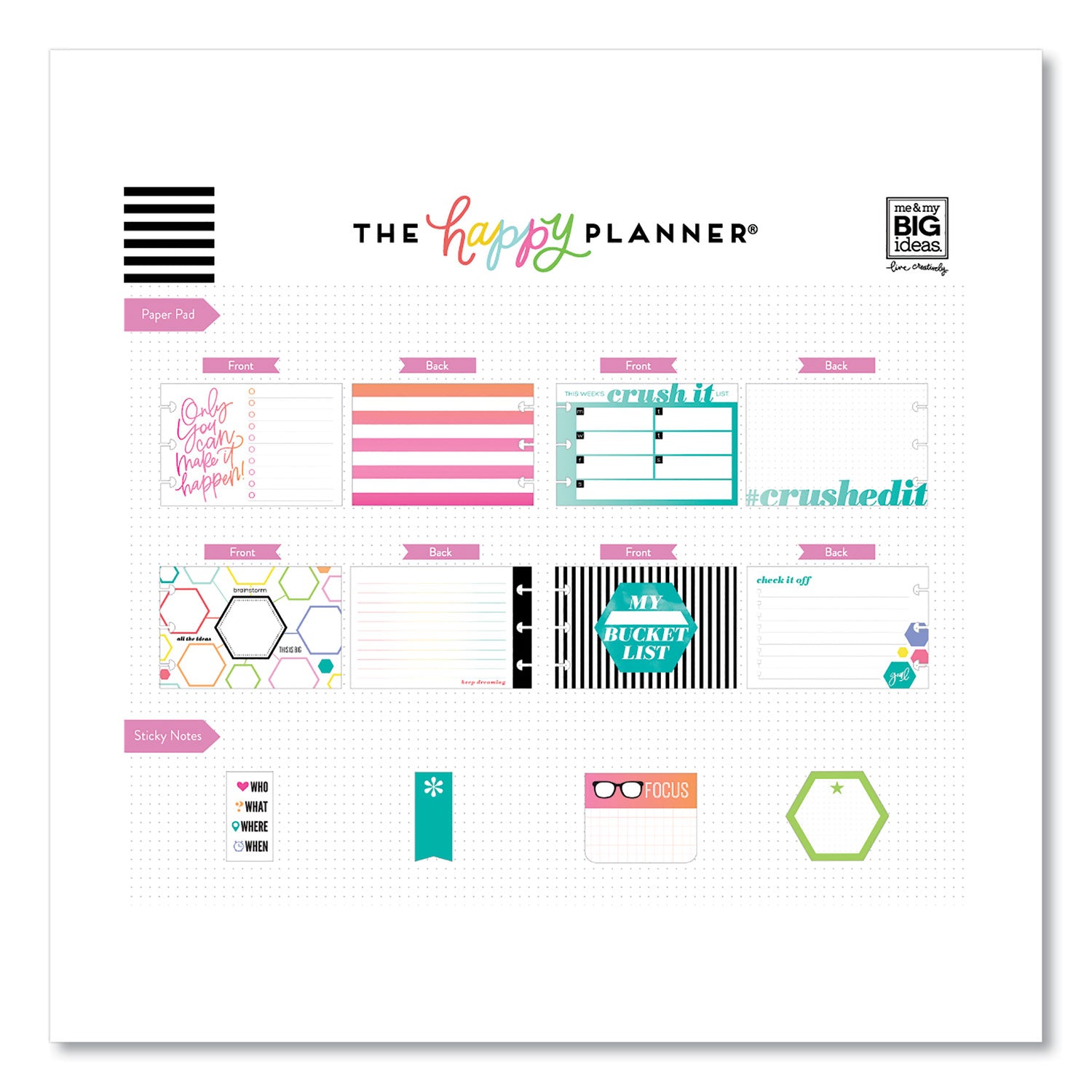 Productivity Multi Accessory Pack, 20 Double-Sided Pre-Punched Cards, 20 Half-Sheet Stickers, 3 Sticky Note Pads