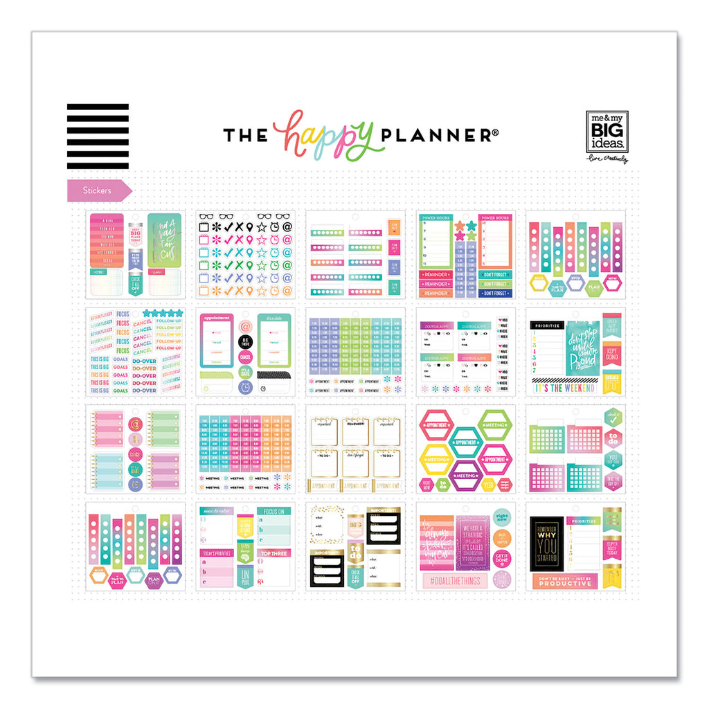 Productivity Multi Accessory Pack, 20 Double-Sided Pre-Punched Cards, 20 Half-Sheet Stickers, 3 Sticky Note Pads