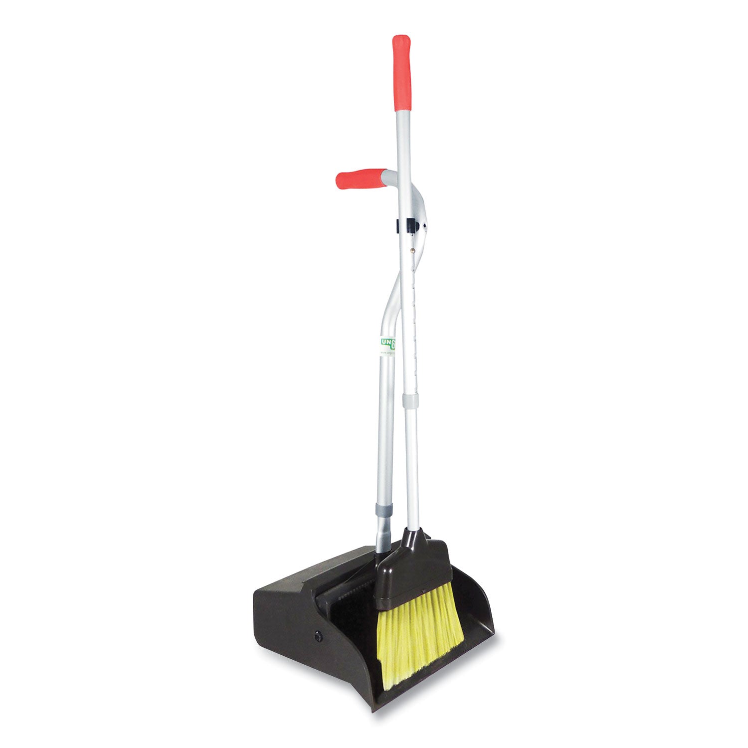 telescopic-ergo-dust-pan-with-broom-12-wide-34-to-44-pan-47-to-57-broom-metal-vinyl-cotton-black-silver-red_ungedtbr - 1