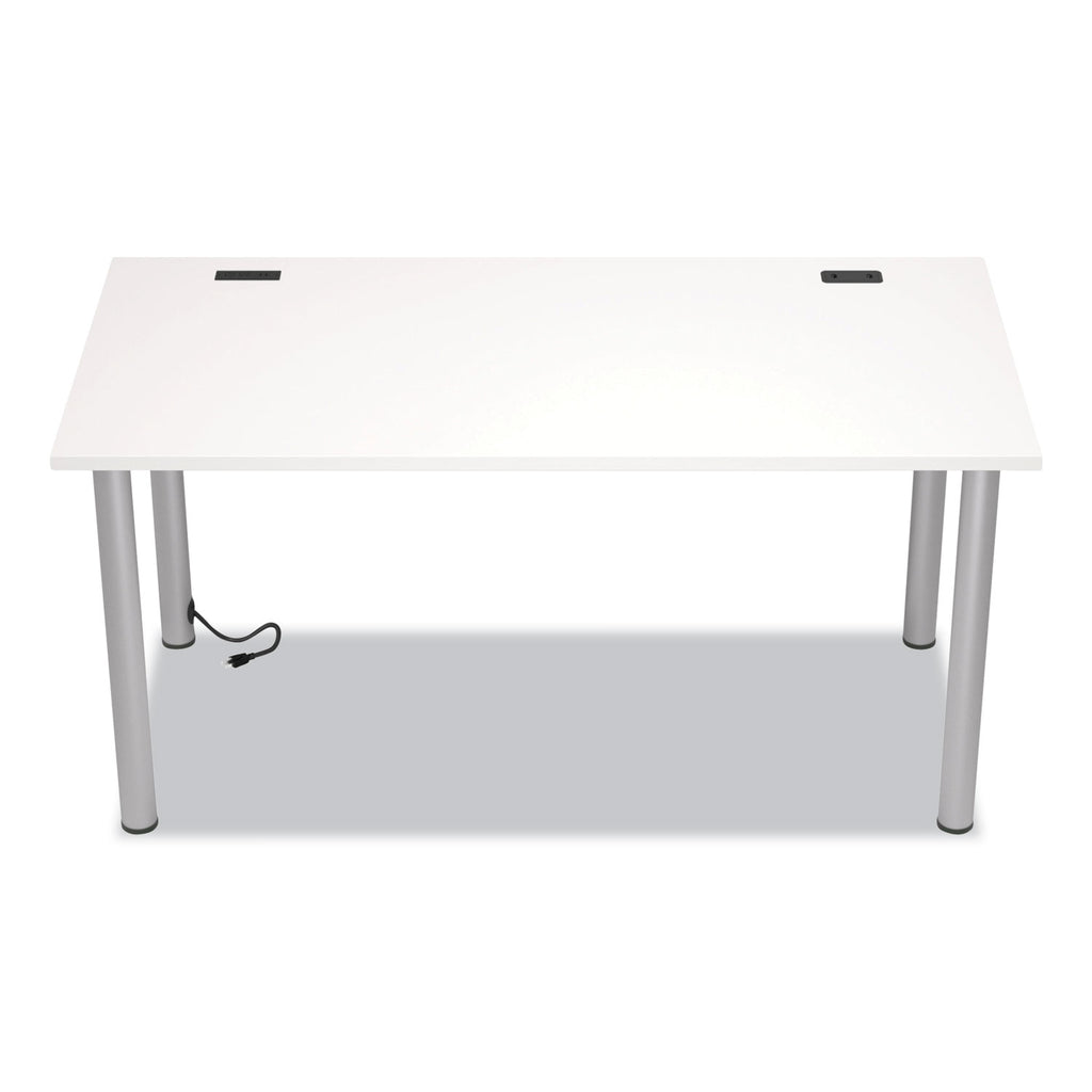 Essentials Writing Table-Desk with Integrated Power Management, 59.7" x 29.3" x 28.8", White/Aluminum