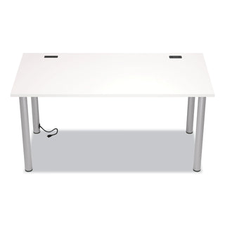 Essentials Writing Table-Desk with Integrated Power Management, 59.7" x 29.3" x 28.8", White/Aluminum