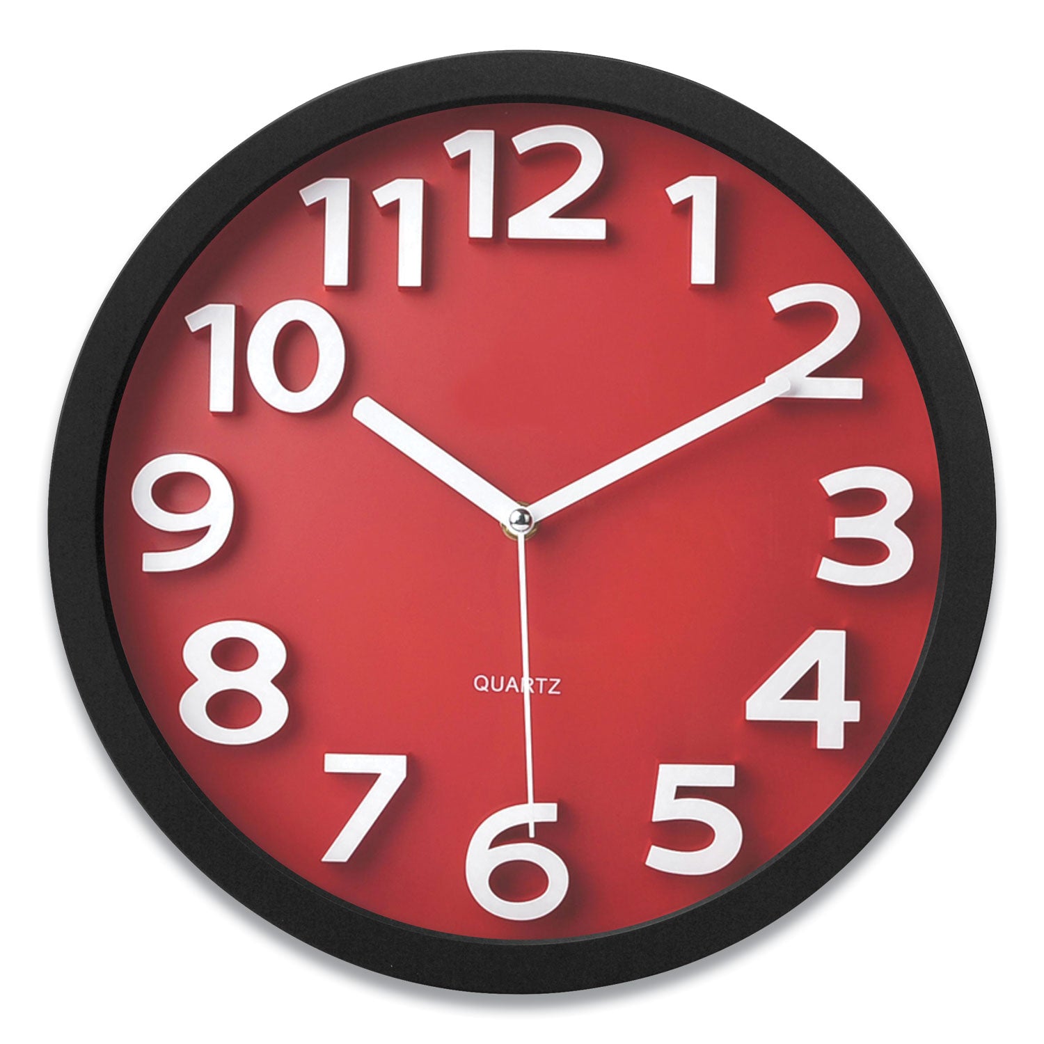 wall-clock-with-raised-numerals-and-silent-sweep-dial-13-overall-diameter-black-case-red-face-1-aa-sold-separately_vlutc62127r - 1