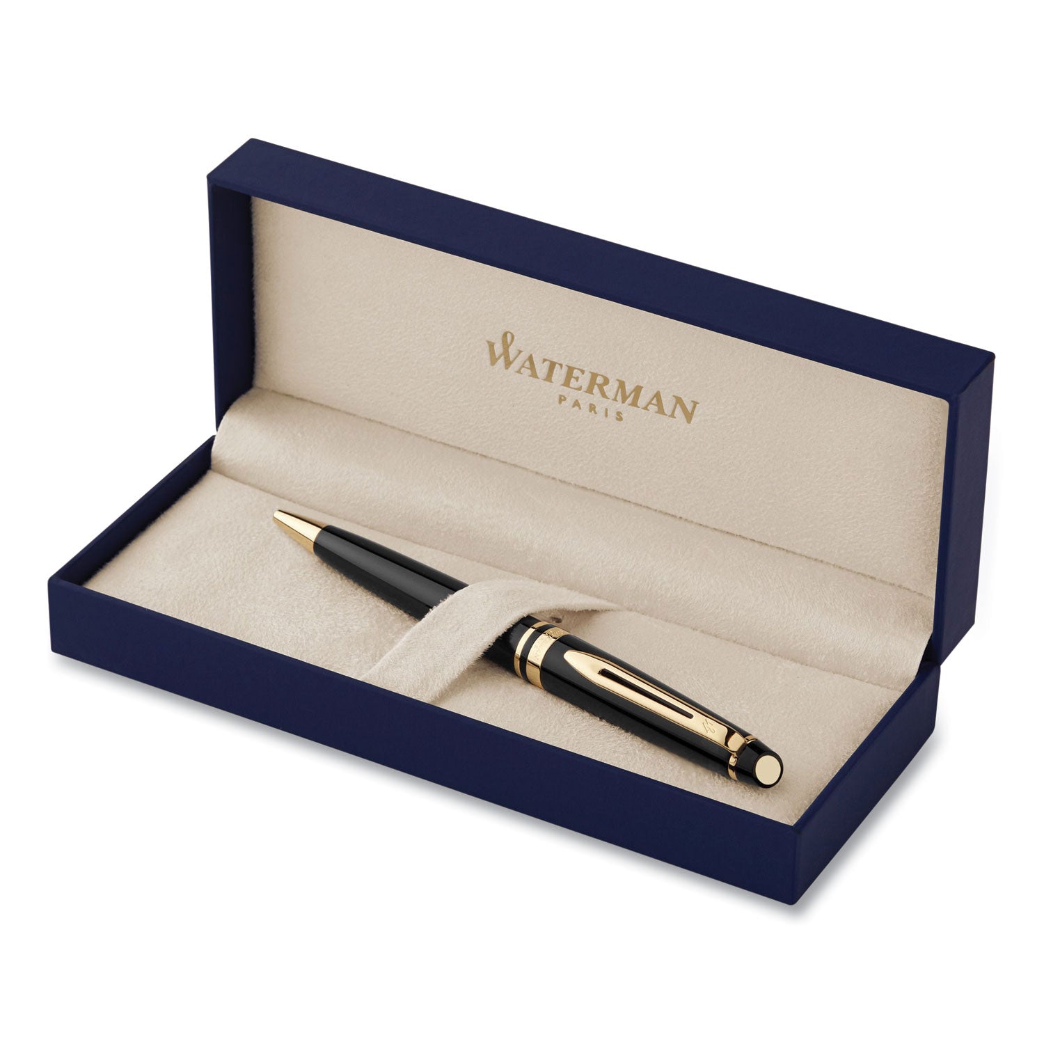 Expert Ballpoint Pen, Retractable, Medium 1 mm, Blue Ink, Black/Gold Barrel - 