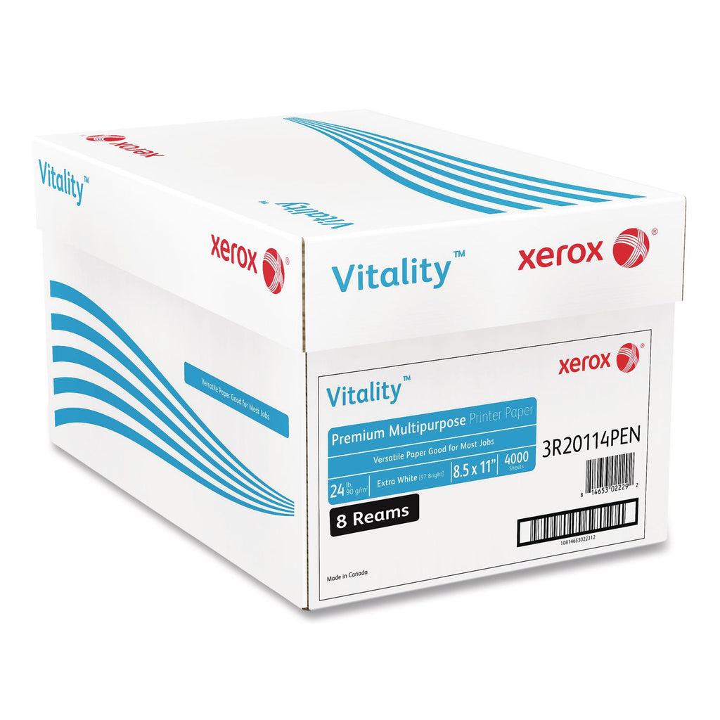 Vitality Premium Multipurpose Print Paper, 97 Bright, 24 lb Bond Weight, 8.5 x 11, Extra White, 500/Ream, 8 Reams/Carton