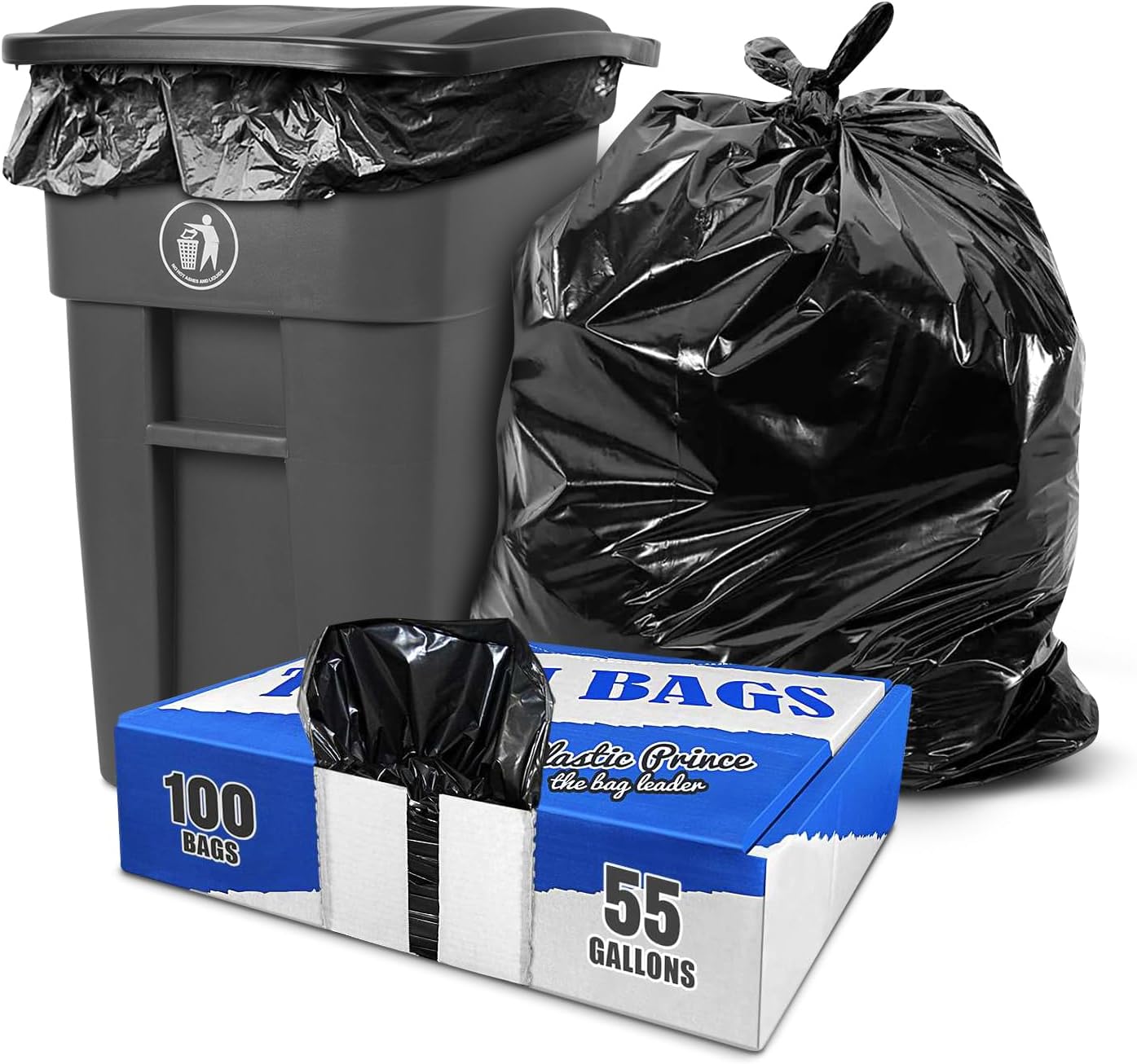 43" x 47" 56 Gal 1.5 Mil Black Trash Bags, 100/Case