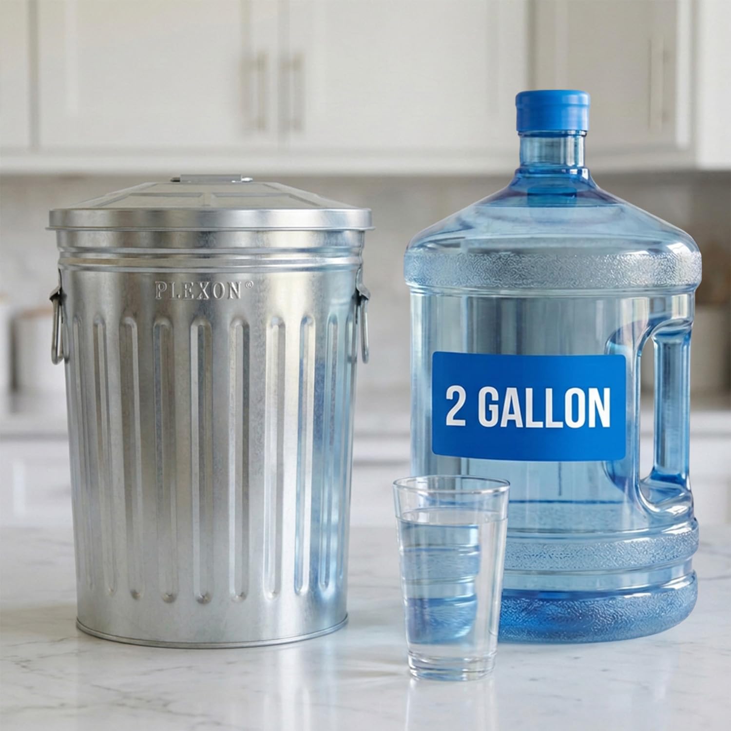 Plexon 2 Gallon Small Metal Trash Can with Lid Bathroom Garbage Can with Lid Round Galvanized Steel Waste Basket for Bedroom Office Kitchen Indoor Metal Basket