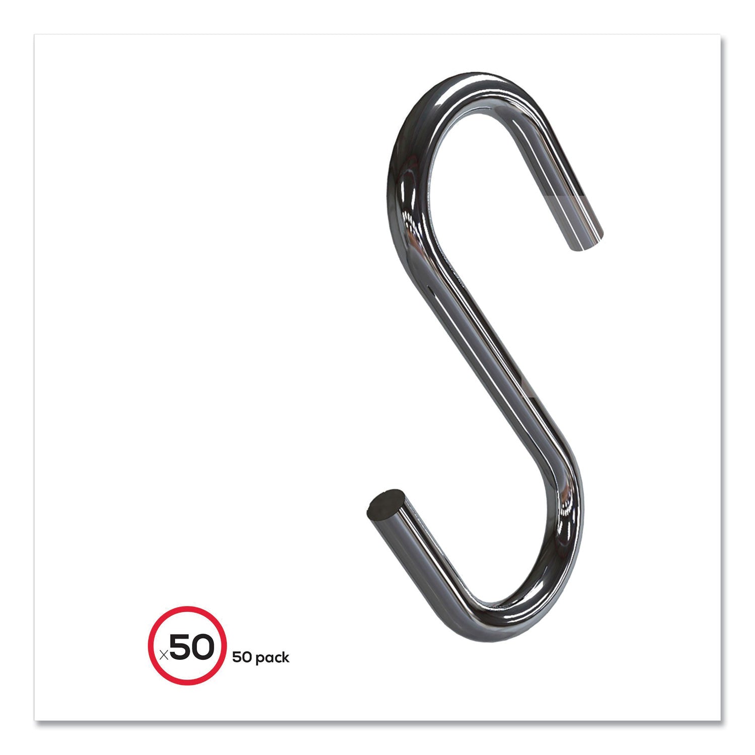 S Hooks, Metal, Silver, 50/Pack - 