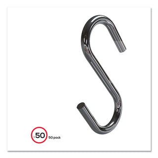 S Hooks, Metal, Silver, 50/Pack