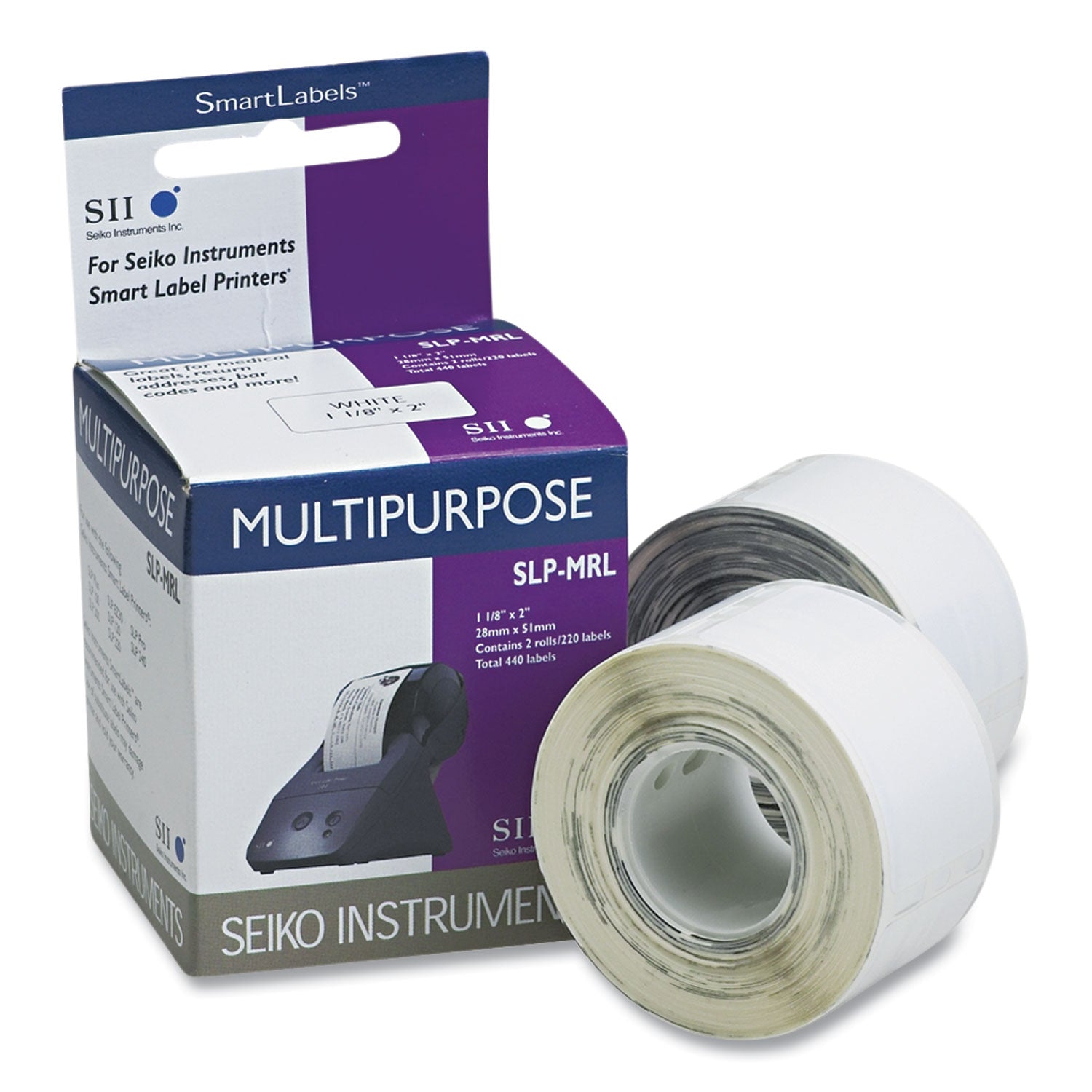 SLP-MRL Self-Adhesive Multipurpose Labels, 1.12" x 2", White, 220 Labels/Roll, 2 Rolls/Box - 