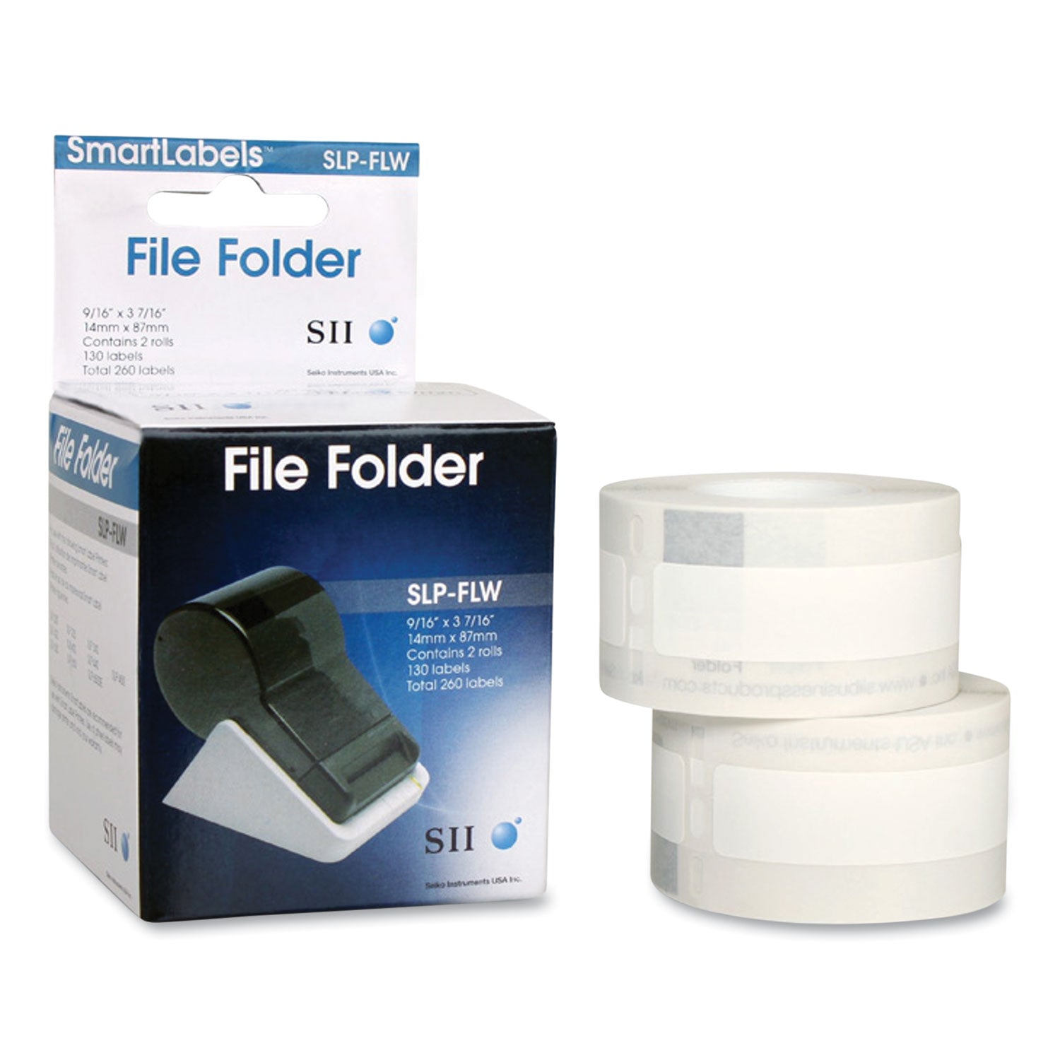 SLP-FLW Self-Adhesive File Folder Labels, 0.56" x 3.43", White, 130 Labels/Roll, 2 Rolls/Box - 